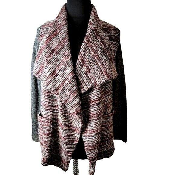 Lucky Brand Cardigan Boho Women's Rustic Sz Medium Burgundy Gray Tweed - Picture 1 of 10